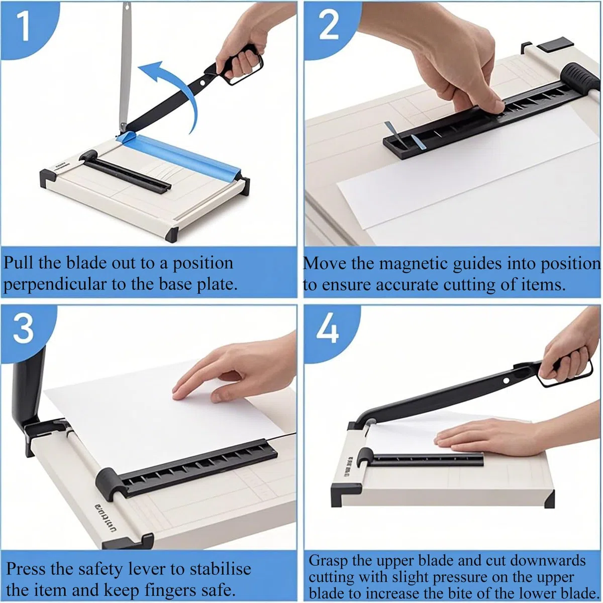 Guillotina de Papel A4,Cizalla Papel Manual,para A4/B5/A5/B6/B7,Con Protector de Seguridad,Corte Preciso,para Cuero/Fotos(Capacidad de 12 Hojas)