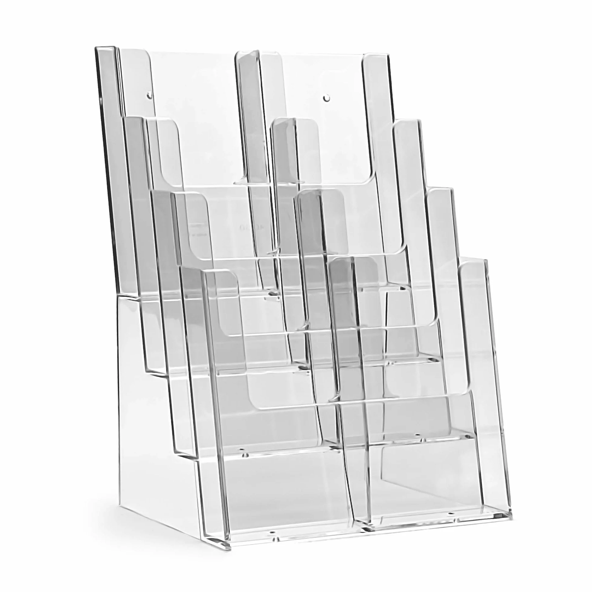 Sugerencias Taymar Soporte de mesa para folletos en formato A4, DL, 4 niveles, transparente, 8 compartimentos