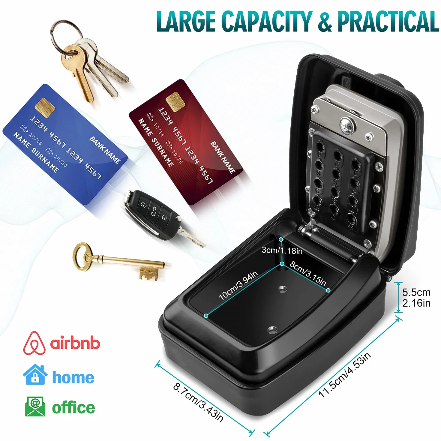 Cajetin Llaves con Codigo Grande Caja Seguridad Llaves Exterior 12 Dígitos Impermeable