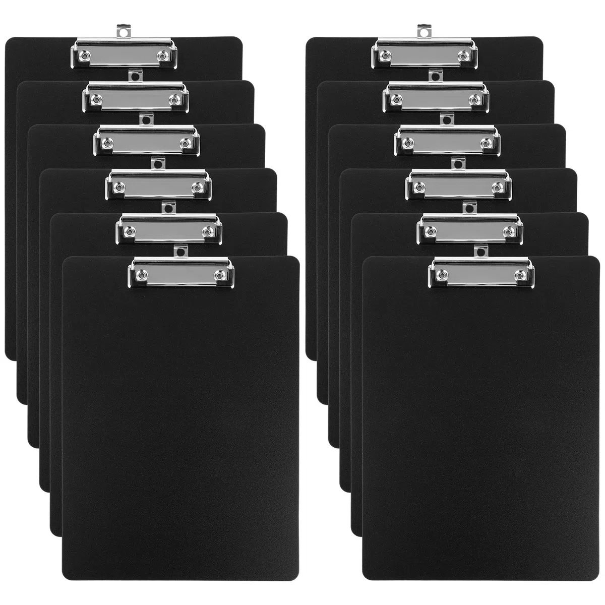 Pack de 12 Portapapeles A4, Portapapeles con Pinza A4 y Carpeta con Pinza Metalica 315x225x2 Mm, Plastico Mate Negro con Bolsa OPP para Oficina Aula