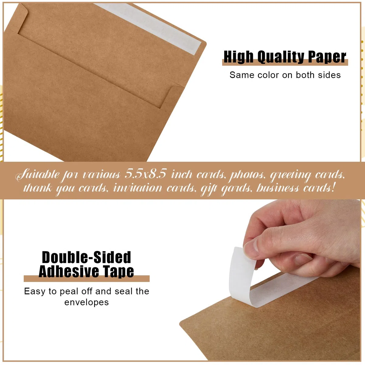 SATINIOR 300 sobres de invitación de papel kraft A9 para tarjetas de 5.5 x 8.5 pulgadas, solapa en V con cierre autoadhesivo para cartas, fotos, tarjetas, bodas, baby shower, 5.75 x 8.75 pulgadas