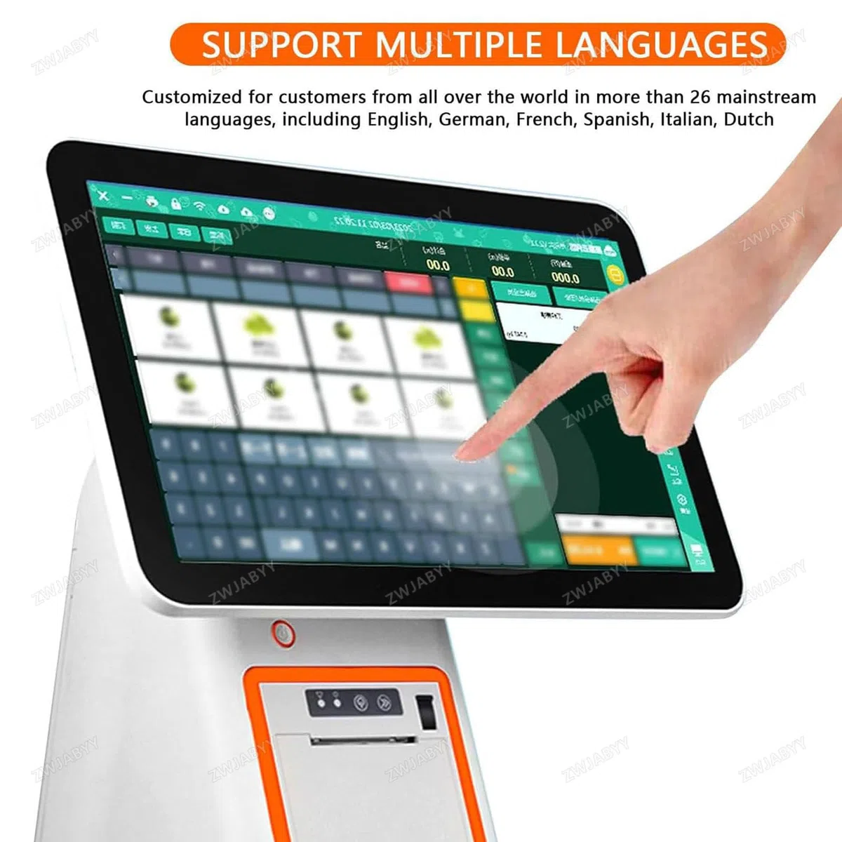 Terminal TPV Todo en uno de 15,6" con Pantalla táctil capacitiva Dual e Impresora térmica de Recibos para Cadenas minoristas y supermercados. White