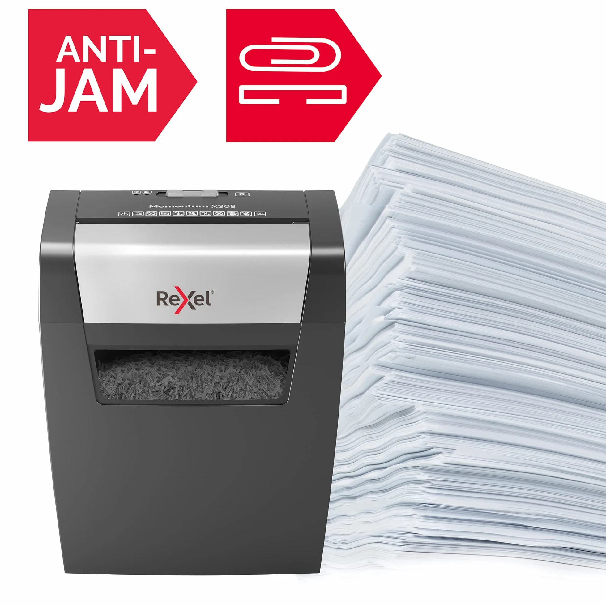 Rexel 2104570EU - Destructora Personal/Home Office Momentum X308, Destruye hasta 8 Hojas, Papelera de 15L, Corte en Confeti, Seguridad P3, Ideal para Casa/Negocios, Destruye Papel, Grapas y Clips