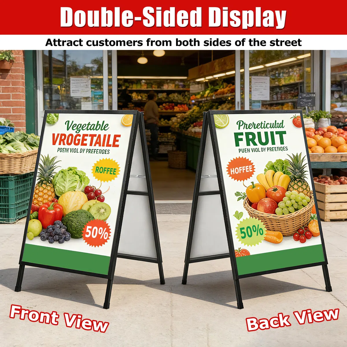 WIIGO - Carteles A1 A para pavimento con marco, doble cara, soporte de exhibición de carteles con 2 cubiertas antirreflejos y tableros corrugados para negocios, restaurantes, publicidad