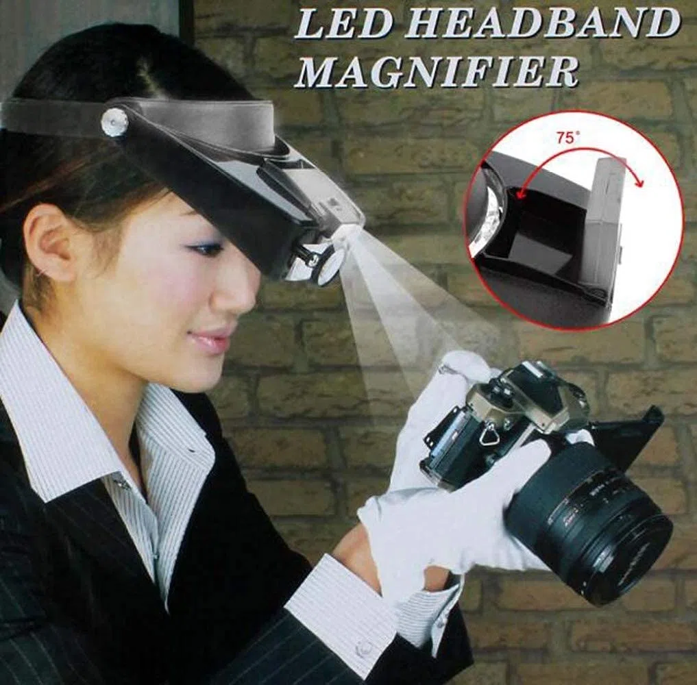 Lupa con Luz, Diadema, Visera con Lupa Iluminada para Lectura, Lupa para Joyería, Reparación De Relojes Y Electrónica.