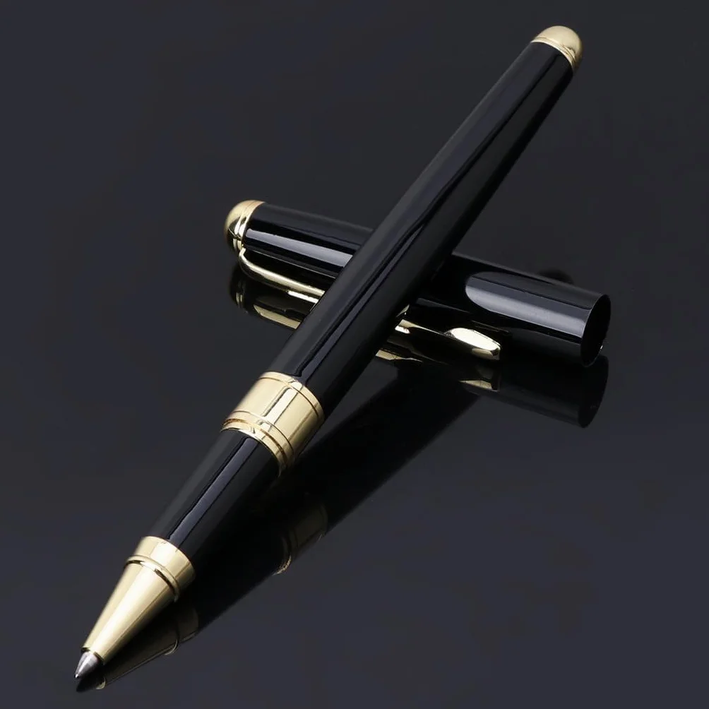 Bolígrafo, bolígrafo de tinta neutra Bolígrafo de metal con punta de bola y tinta gel de 0,5 mm, color negro y plateado.(Black)