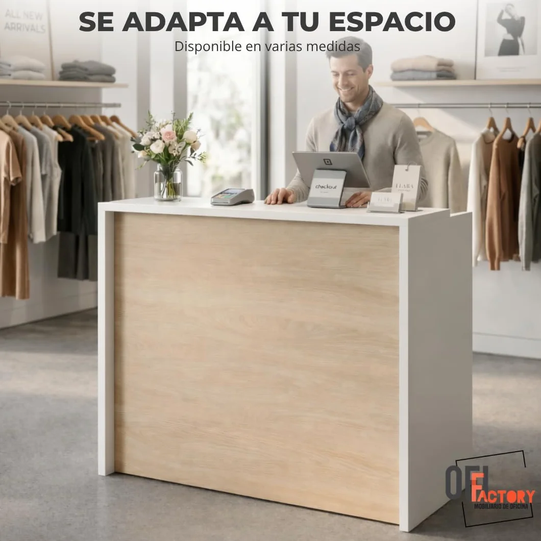 Mostrador Recepción Profesional Madera 25mm Grosor Mesa Oficina Peluquería Mueble con Estantería Acacia 120x105x50