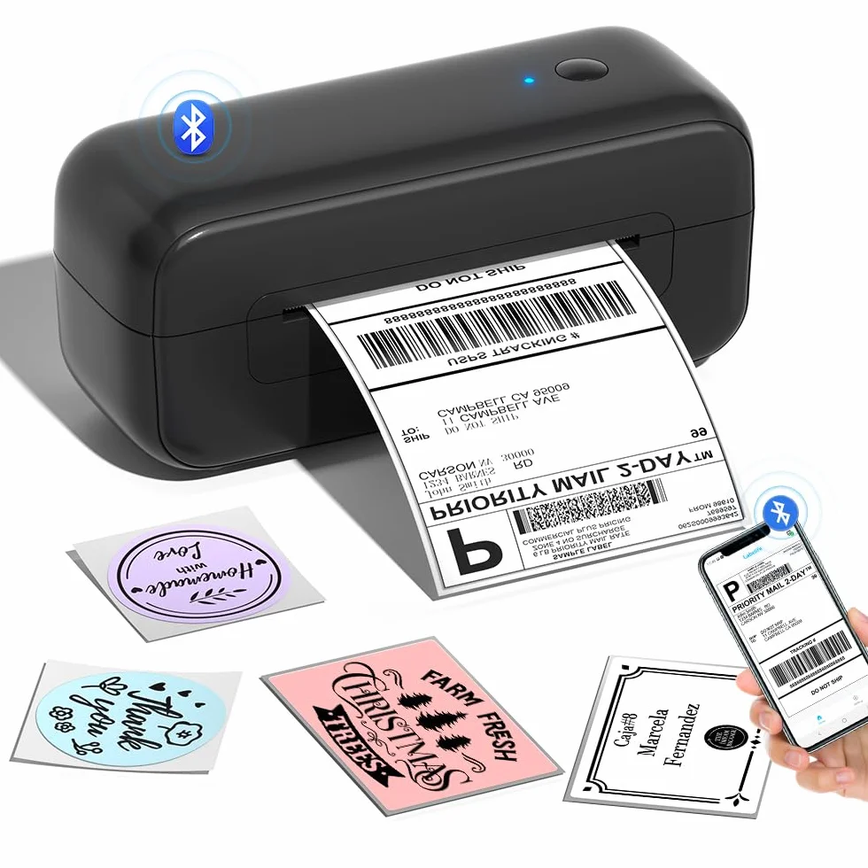 Phomemo Impresora de Etiquetas Bluetooth DHL,Impresora Etiquetas Autoadhesivas 4 x 6 para Phone/PC, Thermal Label Printer para Amazon, Etsy, Shopify, DHL, FedEx-Negro