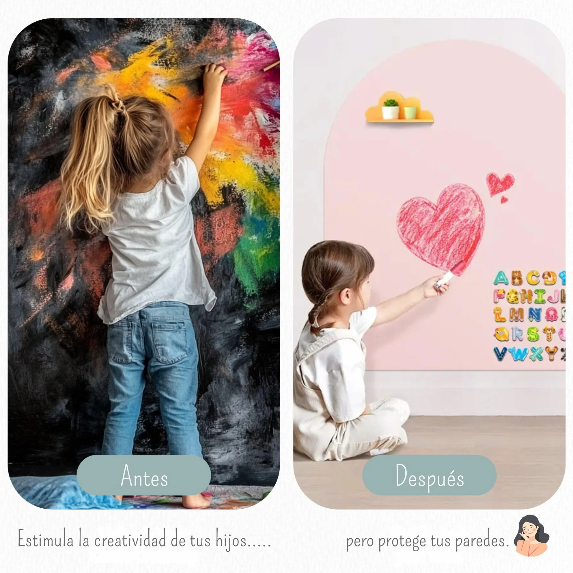 Pizarra Magnética Infantil Adhesiva Arco Color Tizas 120x60 cm