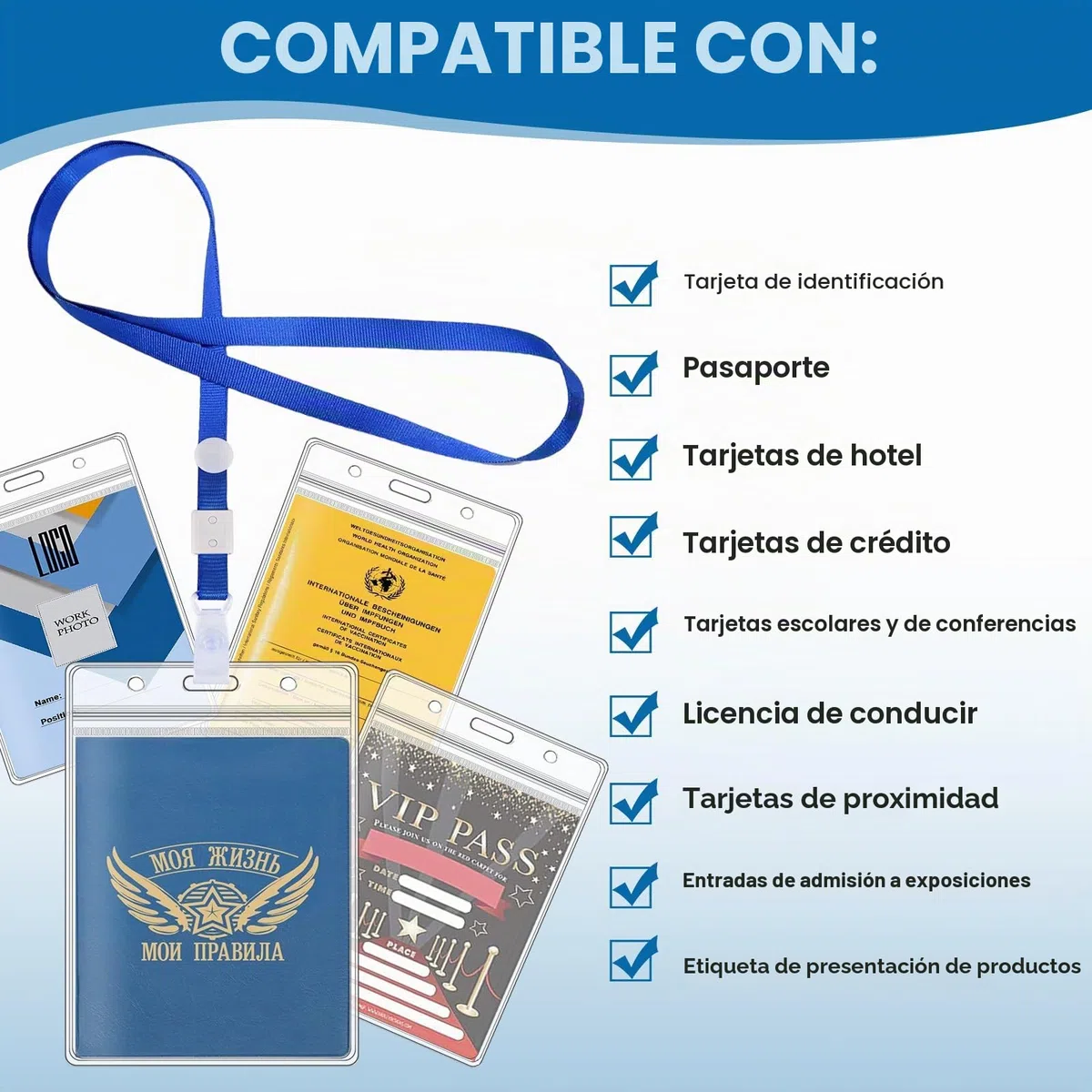 100 Piezas Porta Tarjetas Identificativas A6, 11 x 16 cm, con Cordón y Hebilla Ajustable, Impermeable, Transparente de PVC para Tarjetas Identificativas Vertical, para Oficina Estudiante Exposición