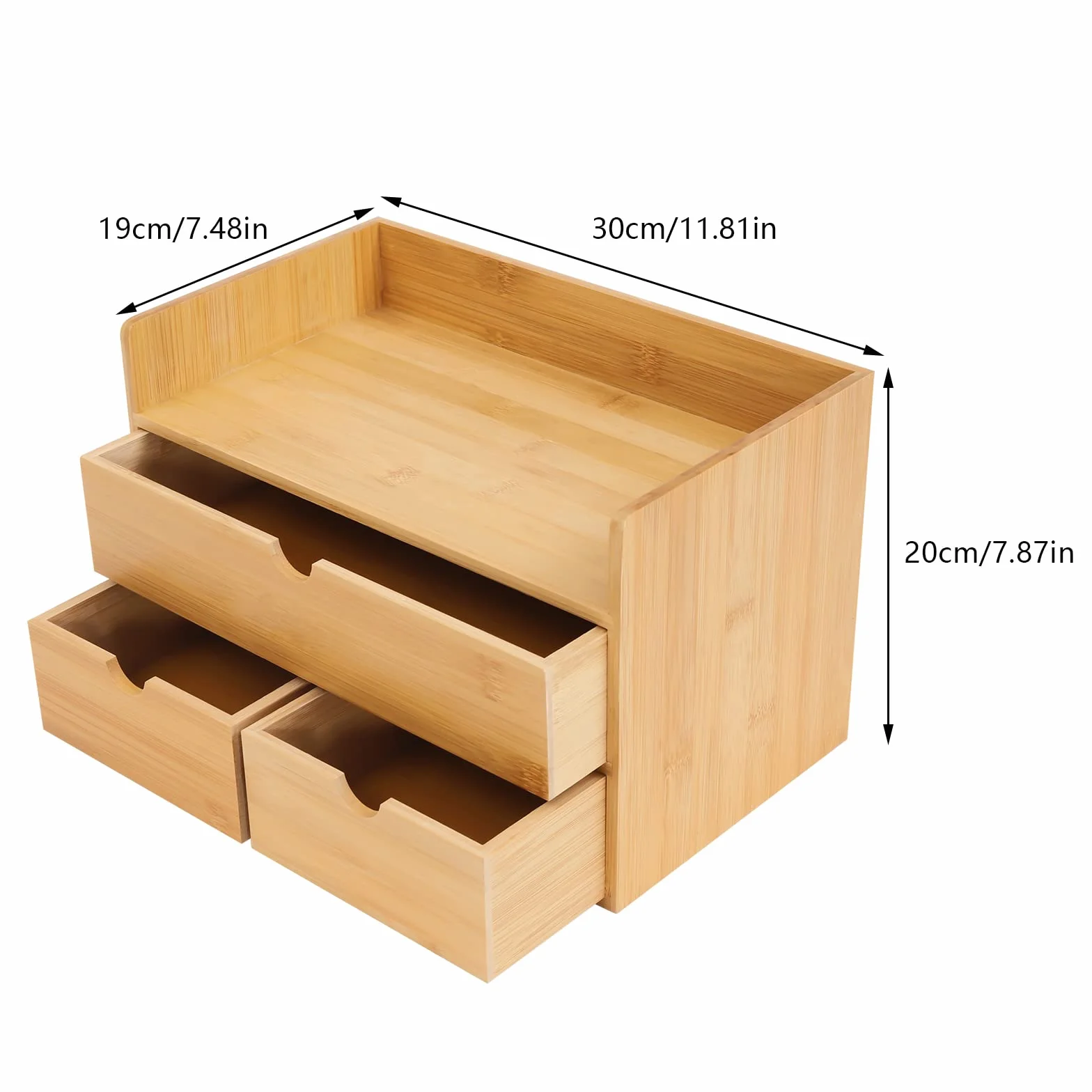 Cajonera de bambú con 3 cajones, 33 x 19 x 20 cm, para sellos, notas, clips de papel, tijeras (de 2 a partir de 1 emparejamiento) (A1)