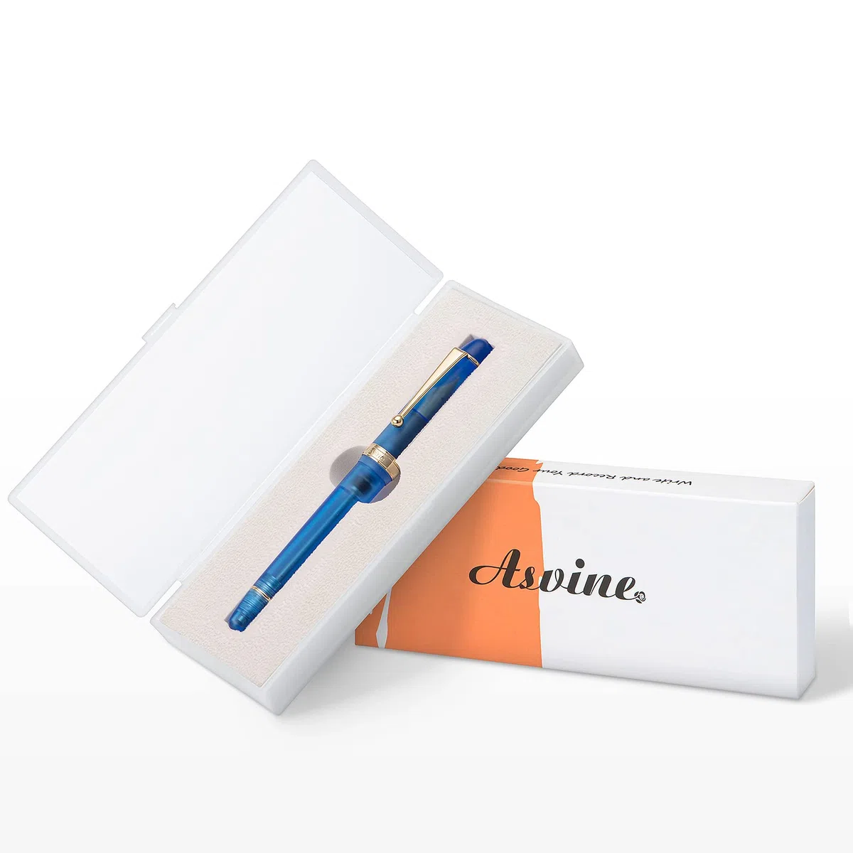 Asvine V126 Bolígrafo de llenado de vacío, Pluma corta de acrílico azul helado de 1,1 mm para caligrafía, arte y dibujo con estuche