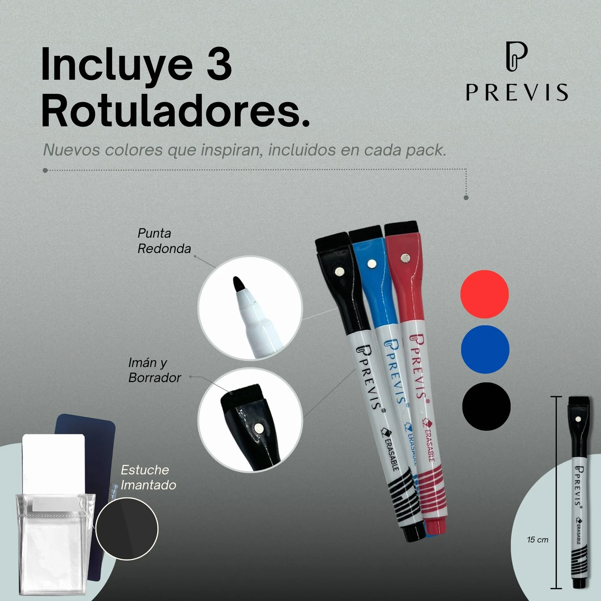 PREVIS Pizarra Calendario Pared Adhesivo A2 60x40cm Planificador Mensual con Rotuladores 2026
