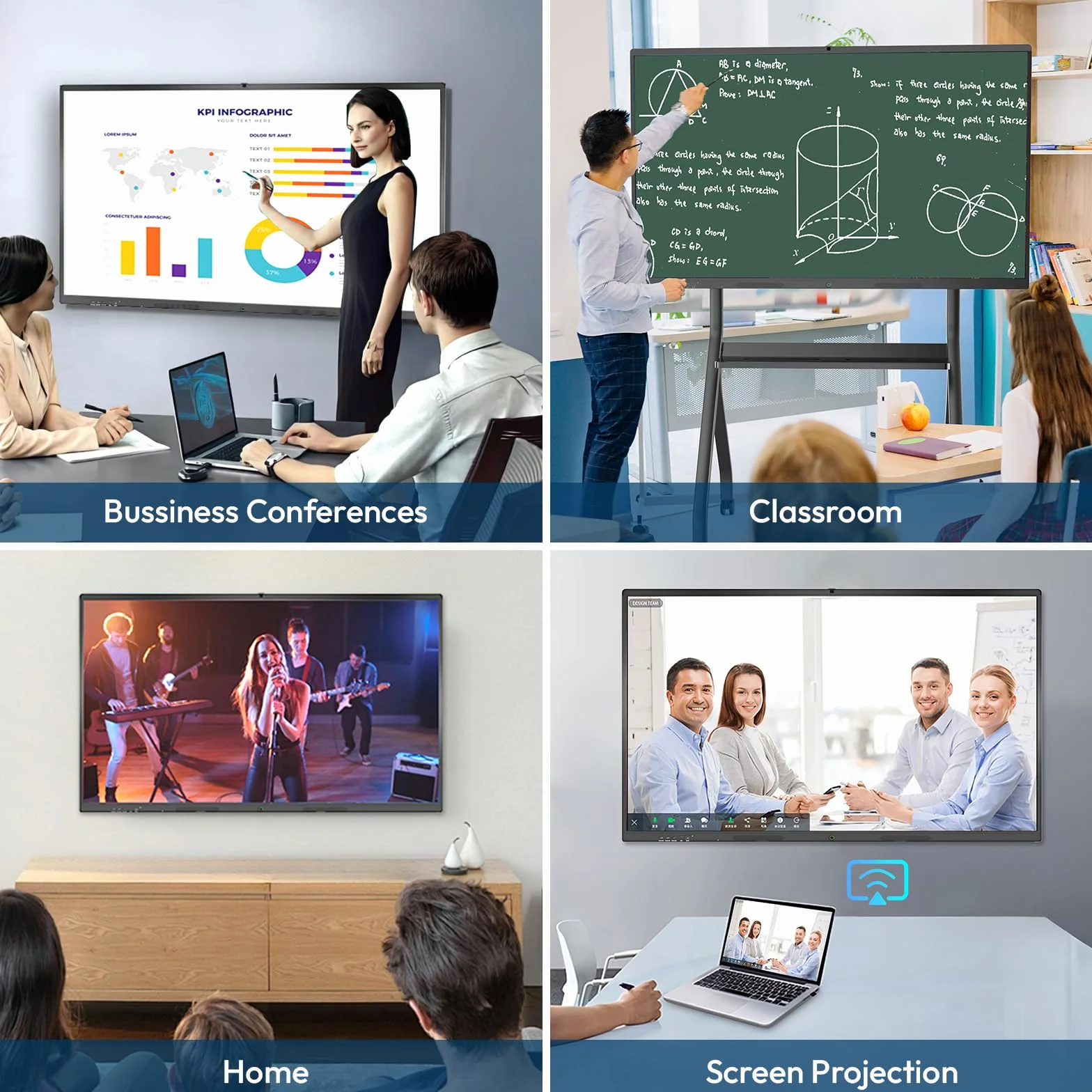 Smartboard 4K Pizarra Digital Interactiva 65 Pulgadas UHD Pantalla Táctil 8GB+128GB WiFi Bluetooth HDMI USB