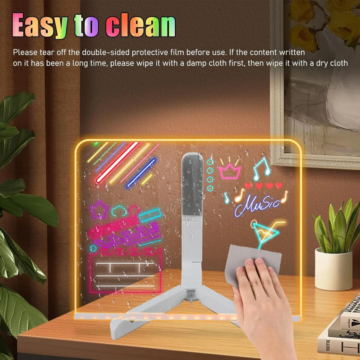 Con Soporte Ajustable,Tablero De Notas Led De Con Colores, Tablero Acrílico Luminoso Con Mensaje Led, Tablero De Escritura Luminoso Transparente, Limpiable, Bloc De Notas (L)