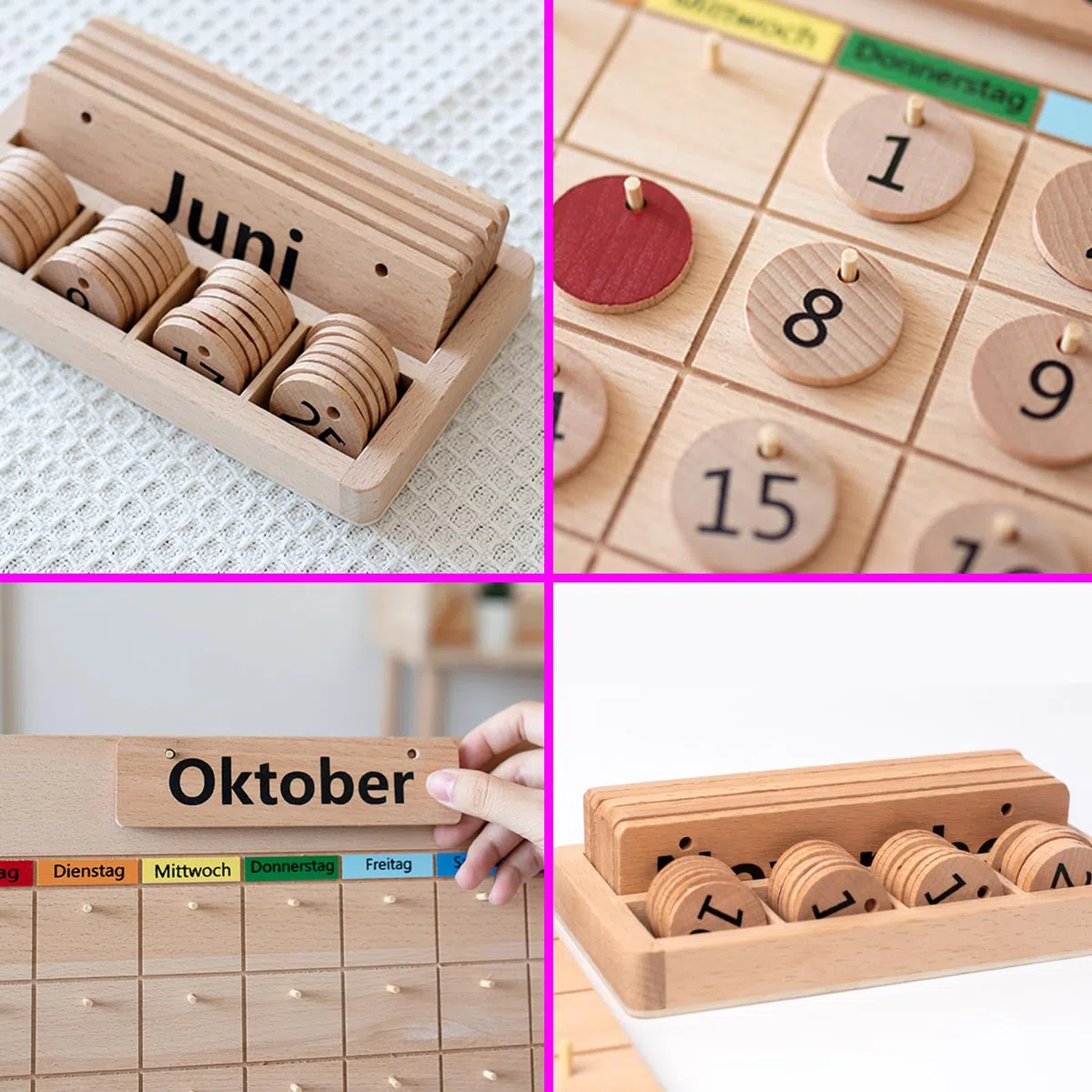 Calendario perpetuo de madera, calendario de madera para niños, calendario magnético de juguete de madera, estaciones de aprendizaje para niños, meses y días del año