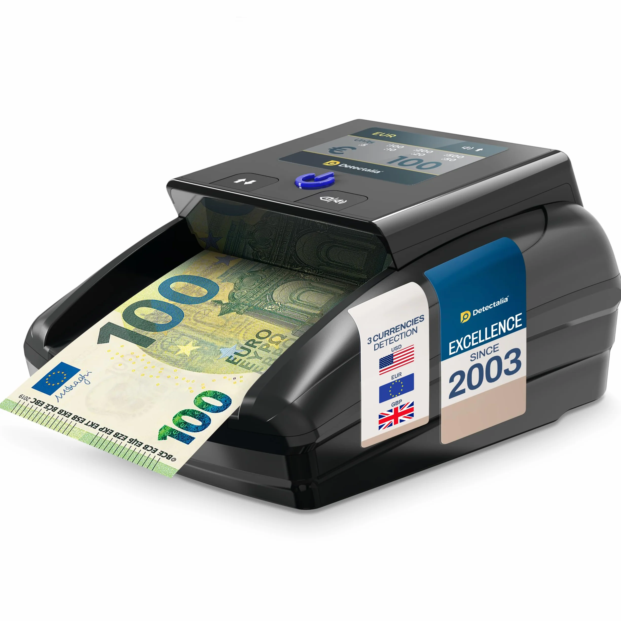 Detectalia D7T+ Detector de Billetes Falsos 5 Sistemas 3 Divisas EUR GBP USD Pantalla TFT