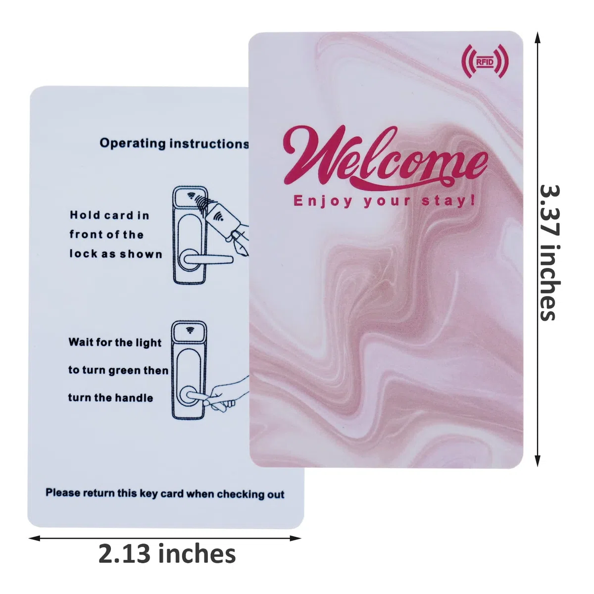 Hotel & Motel Tarjeta RFID para llave de motel sin contacto con funda de sobres, bienvenida, disfruta de tu estancia (paquete de 200 tarjetas, 50 fundas para regalo), color rosa