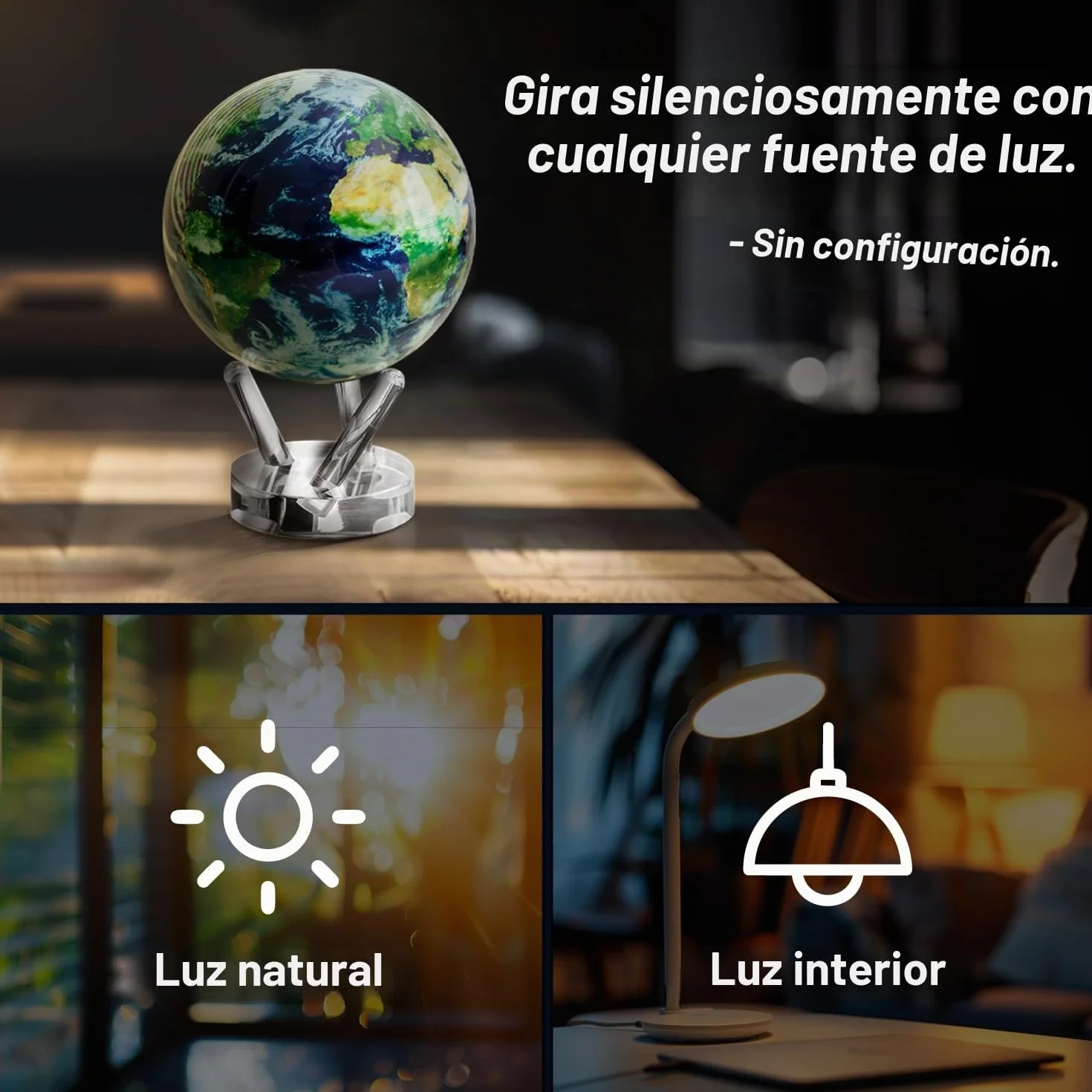 MOVA Globe - Tierra con nubes Clásico (4,5") | Globo autorrotativo alimentado por luz | Movimiento silencioso, sin pilas ni cables | Decoración de escritorio única o regalo para amantes del espacio