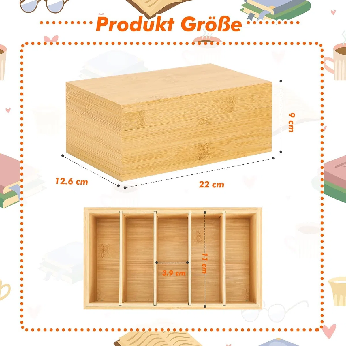 A7 Aarteikarten Box Karteikasten Holz mit Deckel 22cm*12.6cm*9cm Karteikarten Holz Vocabulary box Lernkarteibox Holz für Büro Schulen und Heim (Karteikarten nicht im Enthalten)