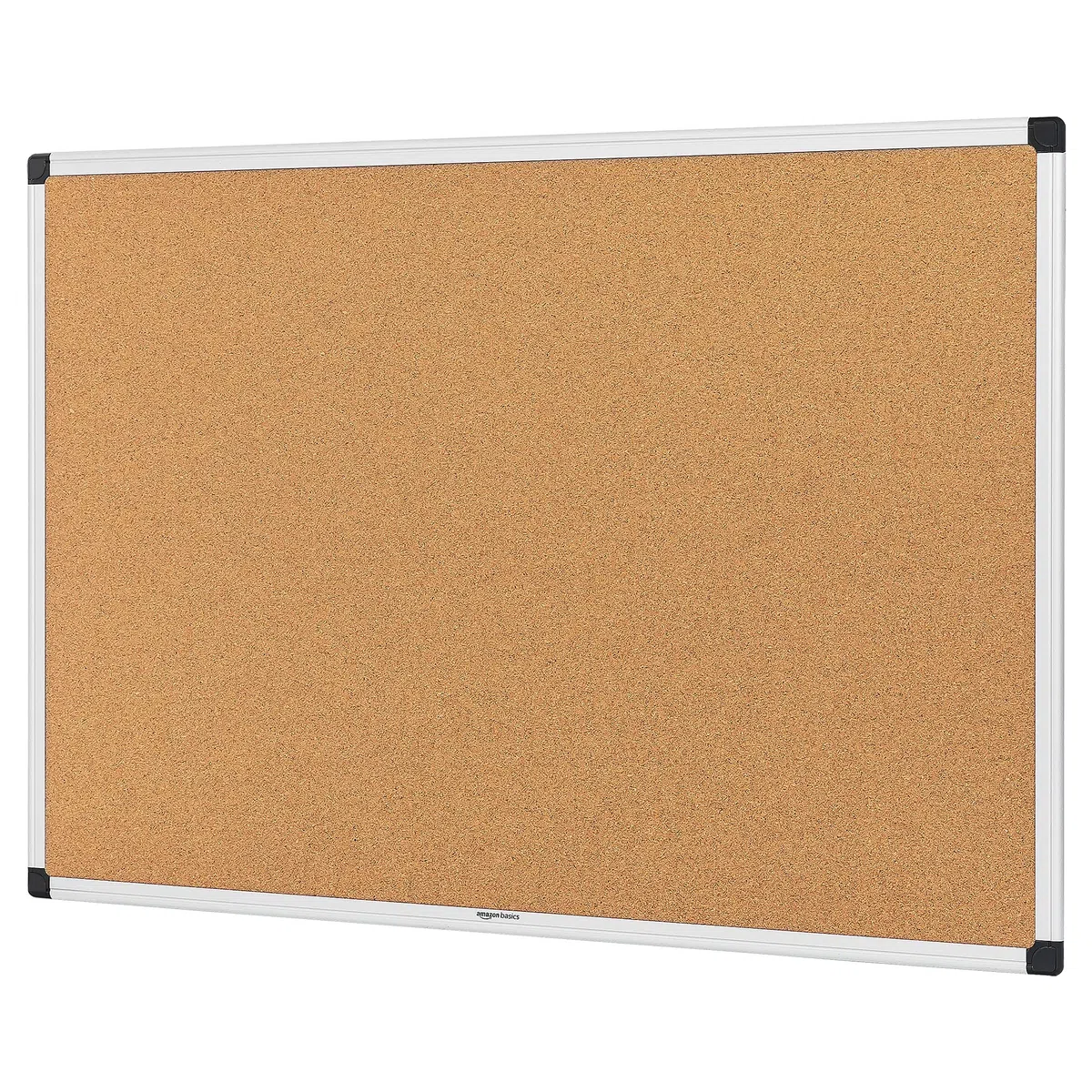 Amazon Basics Rectangular Tablón de anuncios, de corcho, con marco de aluminio, 90 x 60 cm, Plateado