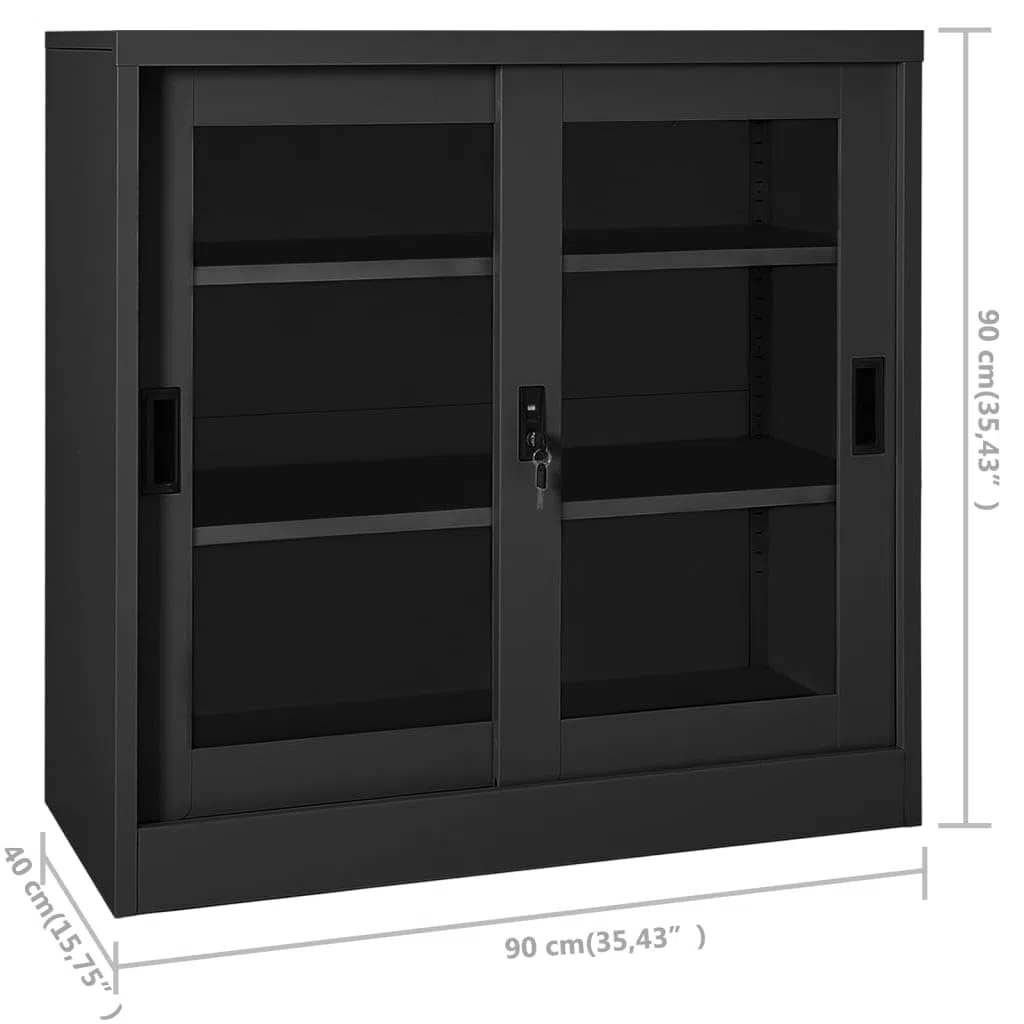 Armario con puertas correderas, armario, armario de almacenamiento con cerradura, armario de oficina, color antracita, 90 x 40 x 90 cm, acero