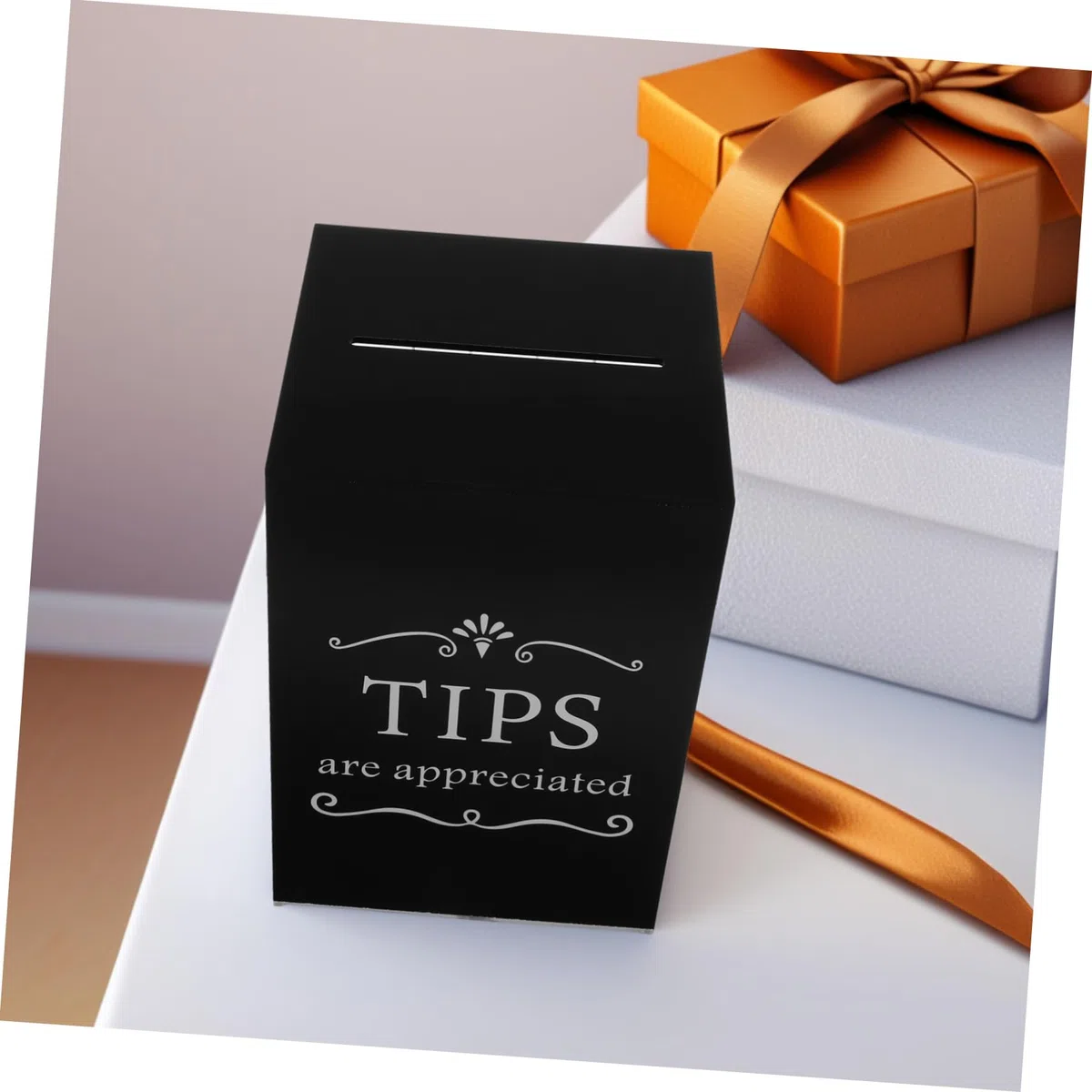 TEHAUX Caja de Propinas Contenedor Moderno de Acrílico Negro con Cerradura Segura que Previene Accesos No Autorizados para Restaurantes y Otros Lugares