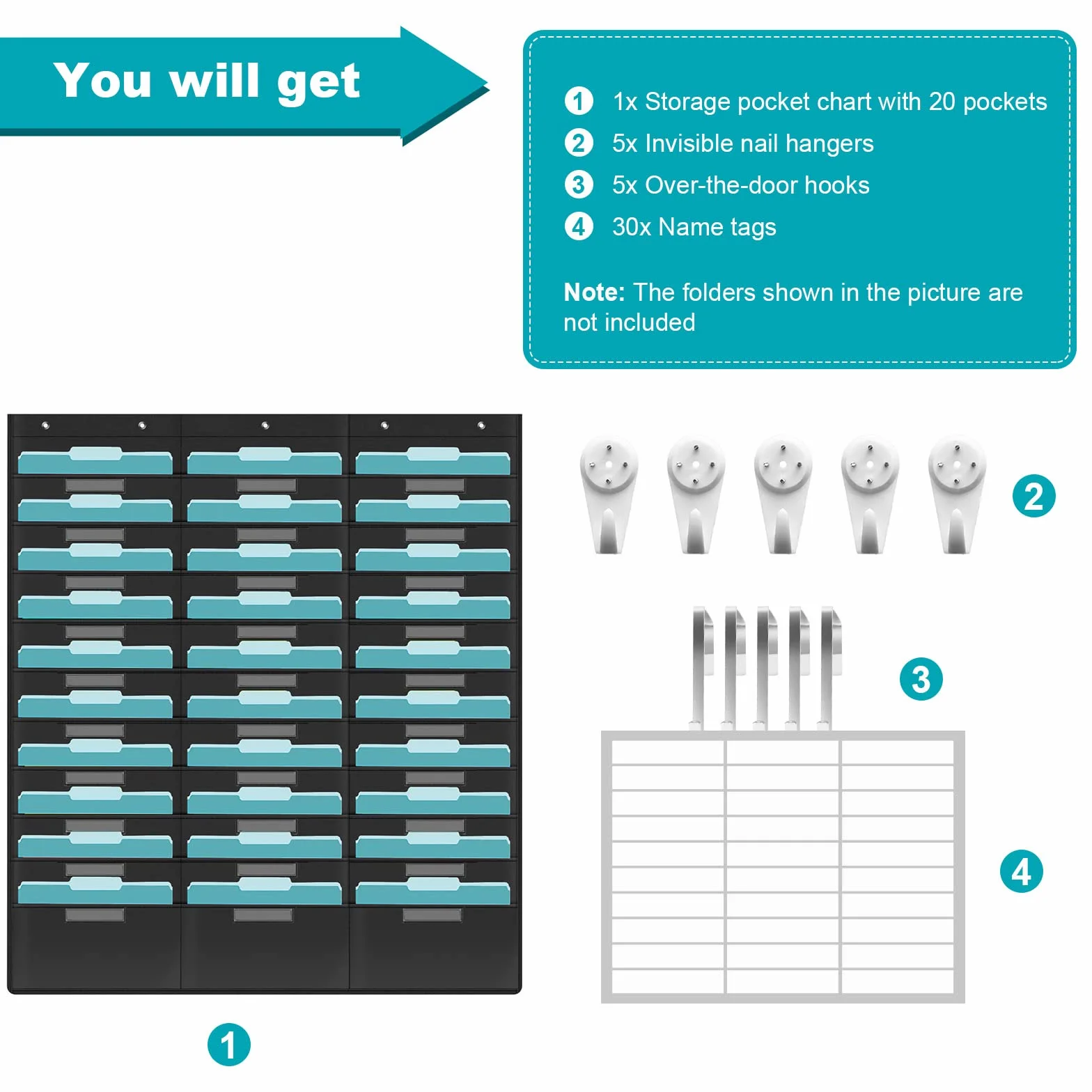 KIKIGOAL Organizador de Archivos de Pared 30 Bolsillos Colgantes Heavy Duty Tabla de Almacenamiento