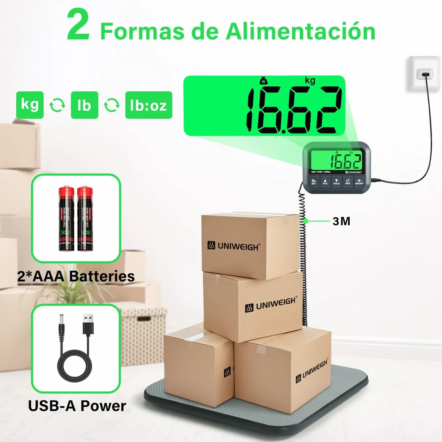 UNIWEIGH Báscula postal digital de 440 libras, báscula de envío de alta precisión de 0.3 onzas para paquetes con retención/tara/conteo, báscula comercial para pequeñas empresas, báscula de envío para