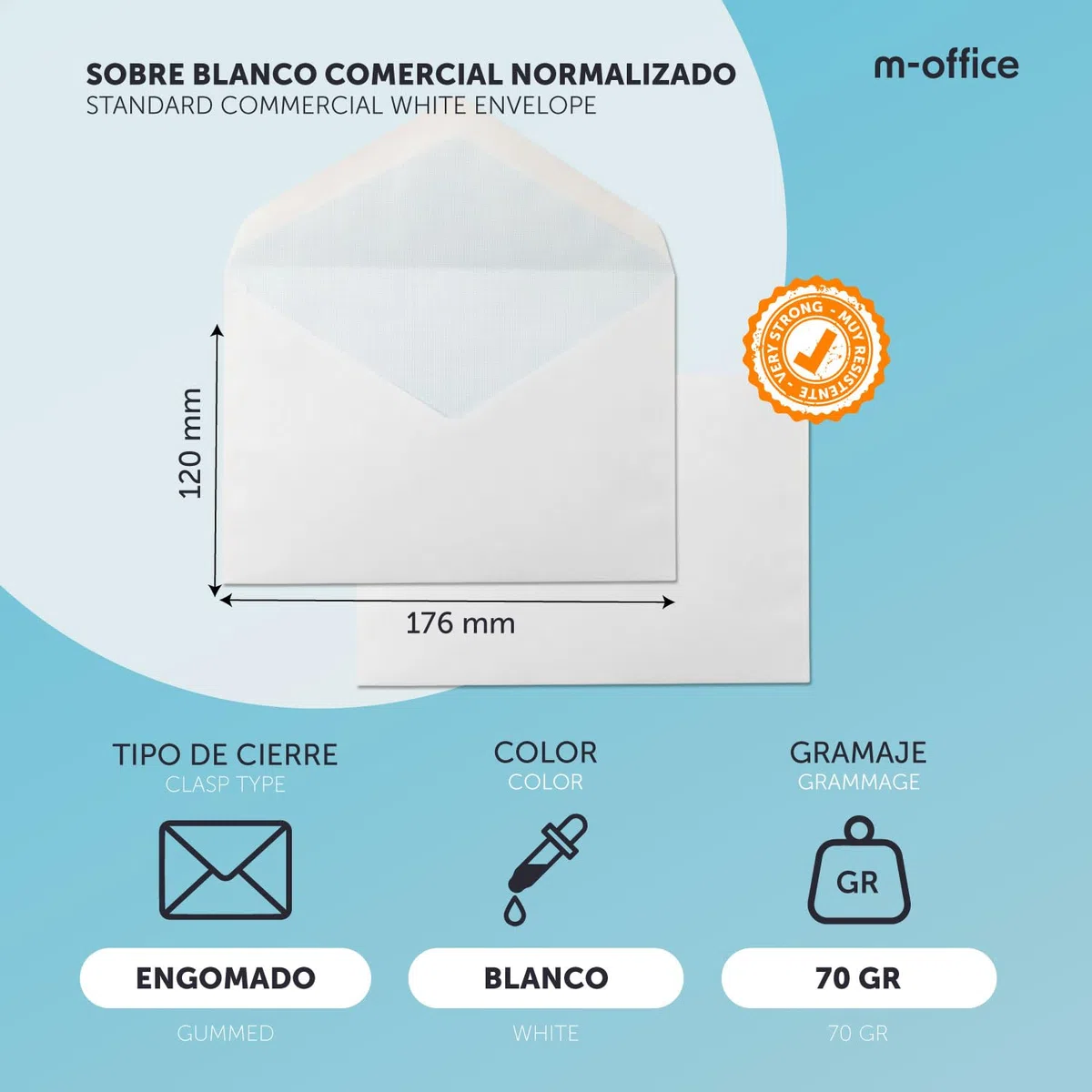 Sobres de Papel, Sobre Papel color Blanco, Sobre Comercial Normalizado 120 x 176 mm, Sobre de Papel Blanco con Cierre Engomado para Invitaciones, Envíos o Almacenaje · m-office (2000 uds, 120x176mm)