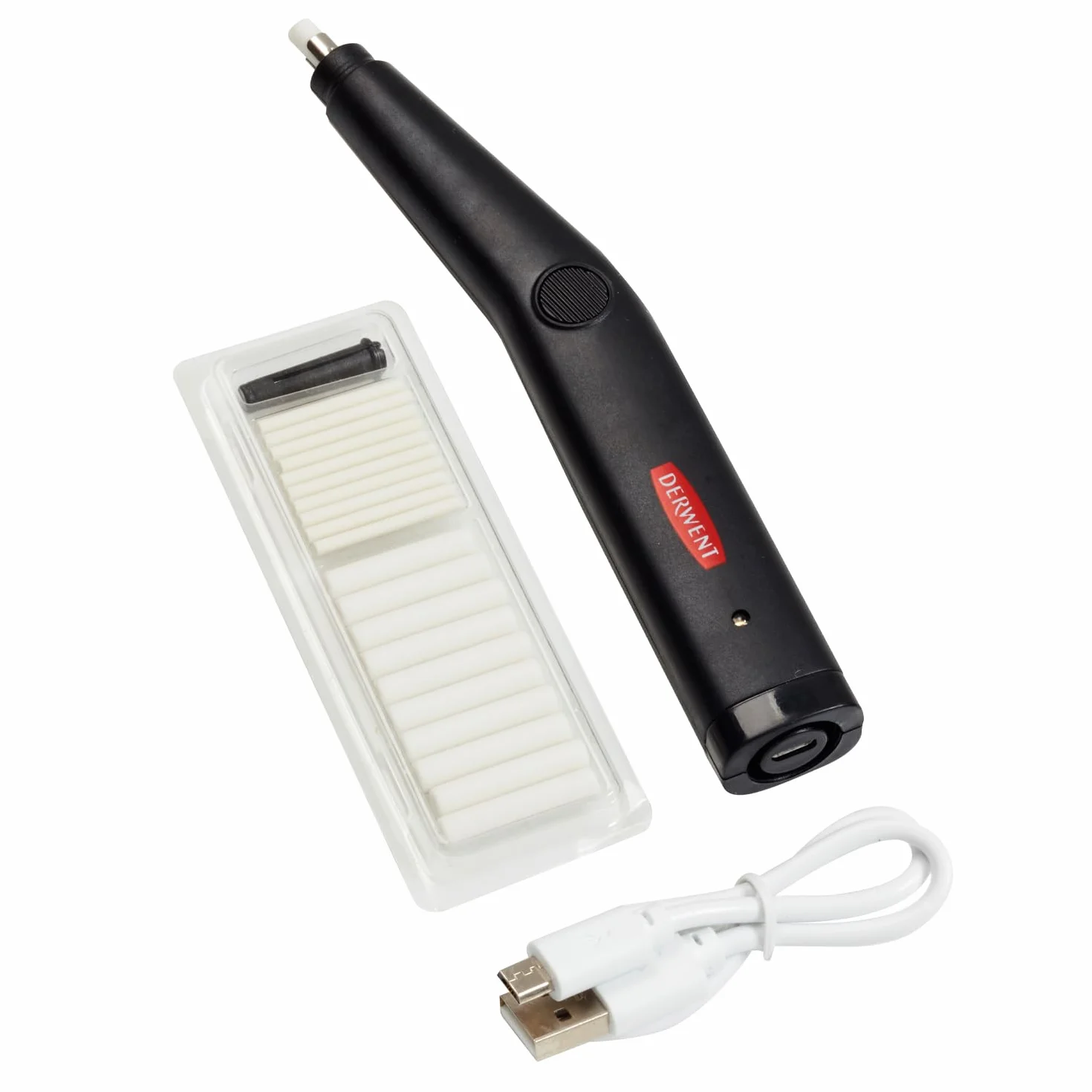Derwent 2305810 - Goma de Borrar Recargable Mediante USB, Incluye Cable Carga + 20 Recambios Goma, Ideal para Borrar con Gran Precisión, Calidad Profesional, Ambidiestro, No Abrasivo