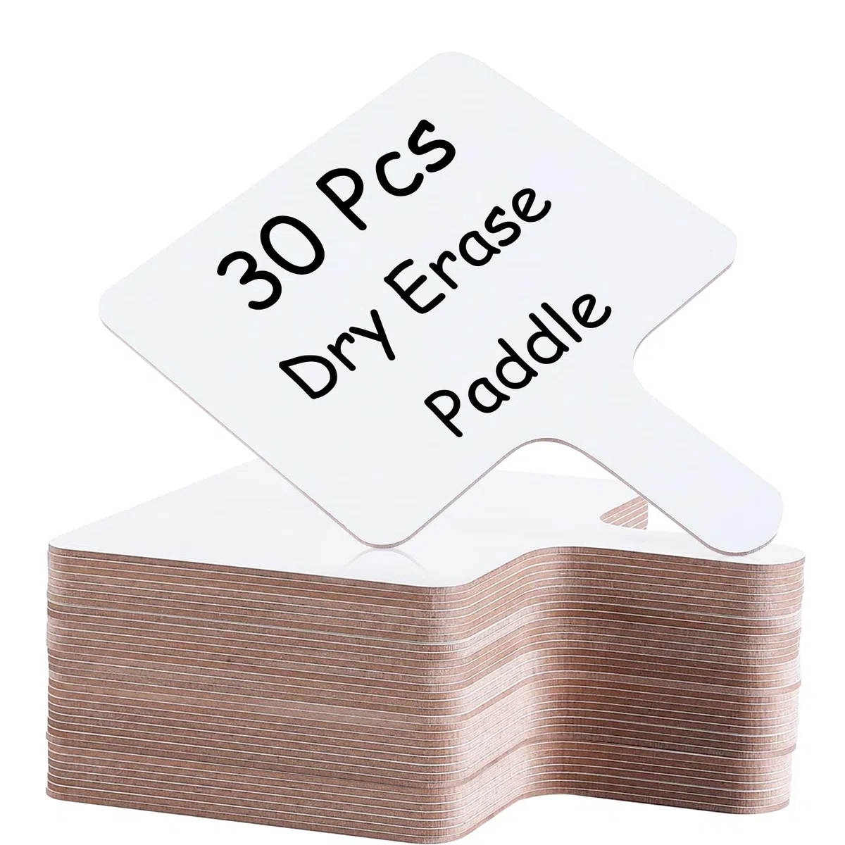 30 paletas de respuesta de borrado en seco de 8 x 10 pulgadas, pizarra blanca de madera de mano de doble cara, letreros de borrado en seco, paletas de subasta para estudiantes, aula, oficina,