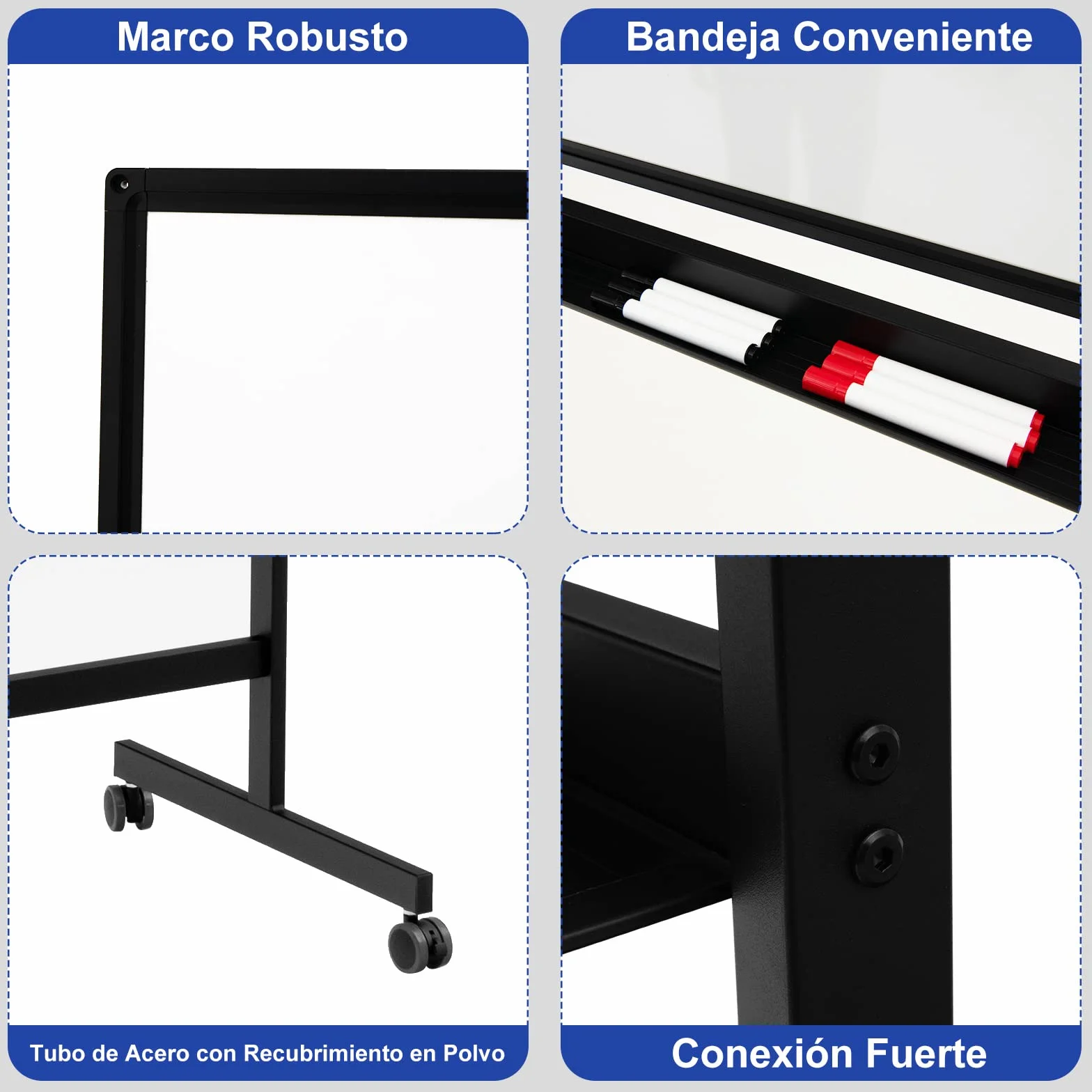 COSTWAY Pizarra Móvil Magnética Doble Cara 120x60 cm con Ruedas, Ajustable