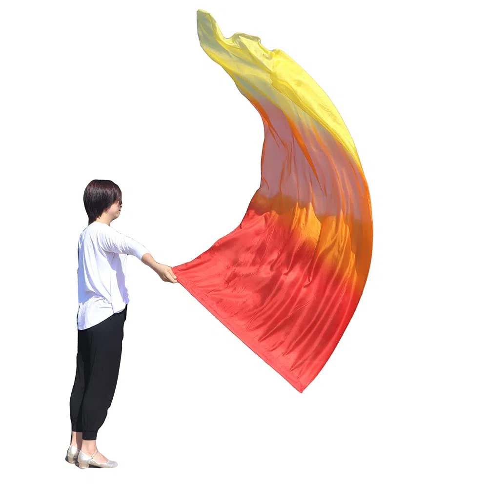 Winged Sirenny Ligera Bandera Flex de Seda para Danza 89x178 cm, Estandarte Pintado a Mano, para Baile Espiritual, Tribal, Fusión y Performance. Incluye Vara Flexible Portátil