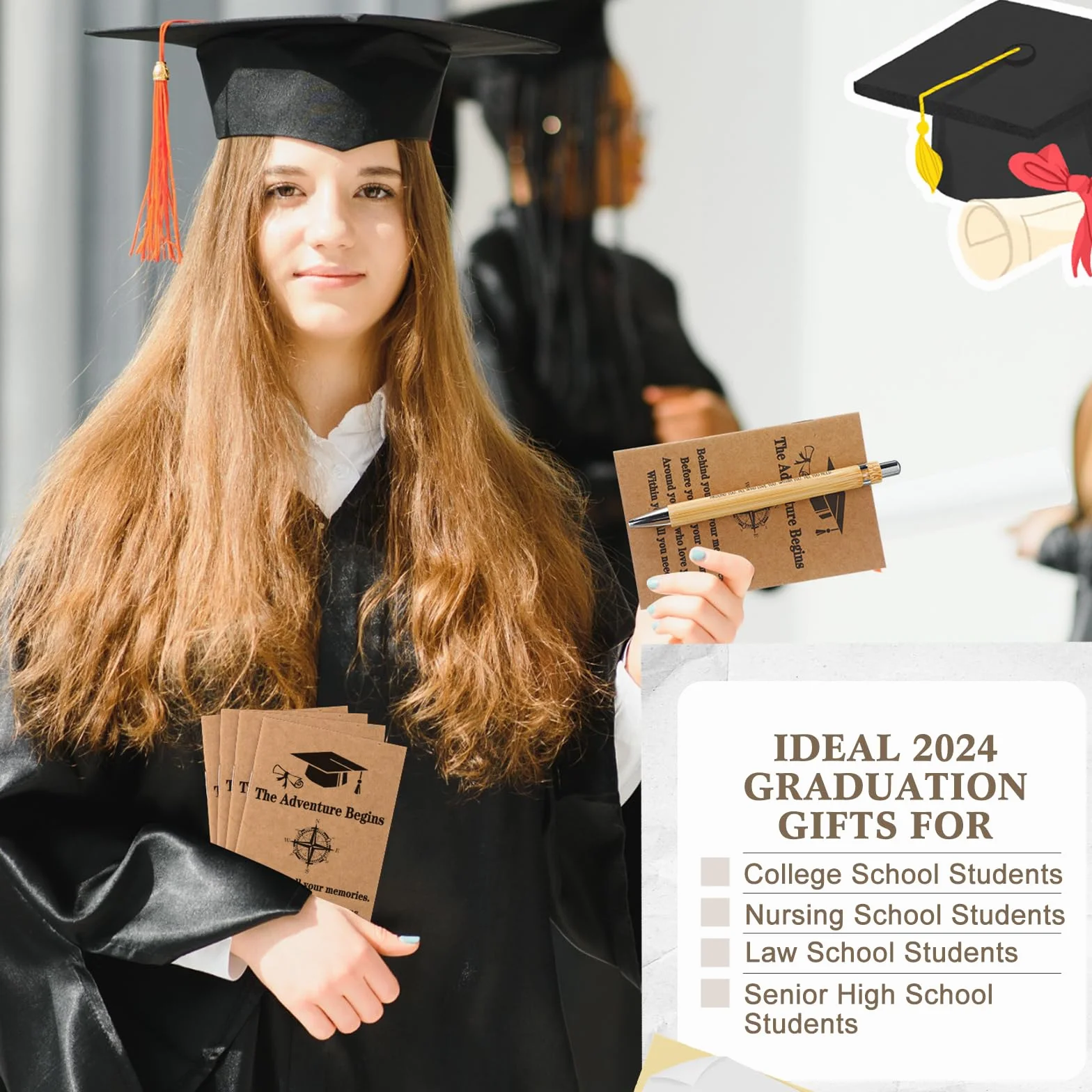 Resurhang 90 cuadernos de papel kraft de bolsillo a granel con bolígrafos de bambú inspiradores, llaveros de madera, regalos de graduación para hija, hijo, estudiantes universitarios Senio