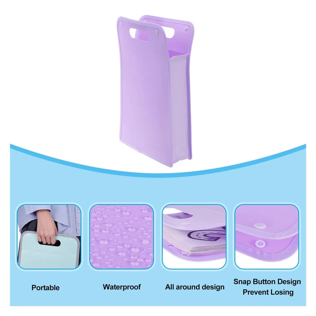 Carpeta de archivos expandible de 1/2 pieza, tamaño A4, organizador de archivos de acordeón de plástico con botón a presión for aula, oficina, negocio, hogar y almacenamiento.(Yellow 2Pcs)