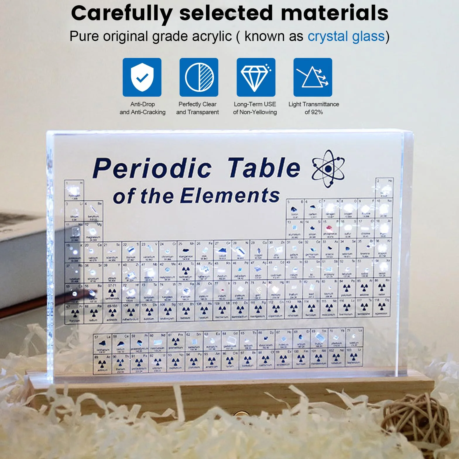 Tabla periódica con Elementos Reales de Acrílico, 83 Elementos para Estudiantes y Profesores