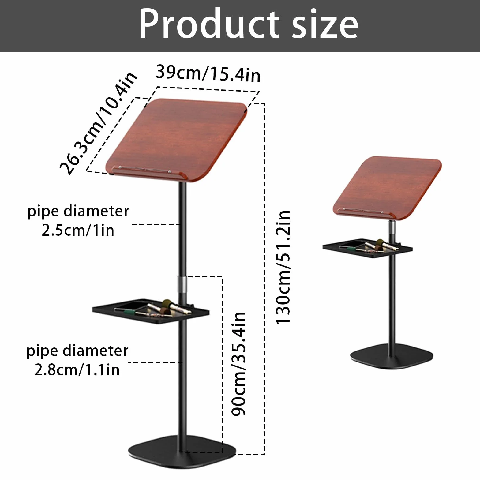 Atril de pie, soporte para libros ajustable, altura ajustable de 80 a 130 cm, mesa portátil para ordenador, soporte para partituras móvil, mesa de proyector, soporte de podio portátil para escuela