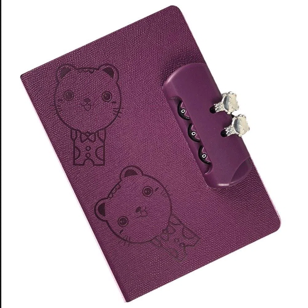 SePKUs Cuaderno de composición con cerradura Pu, planificador diario, libro, papelería escolar, regalos, cuaderno grueso (púrpura)