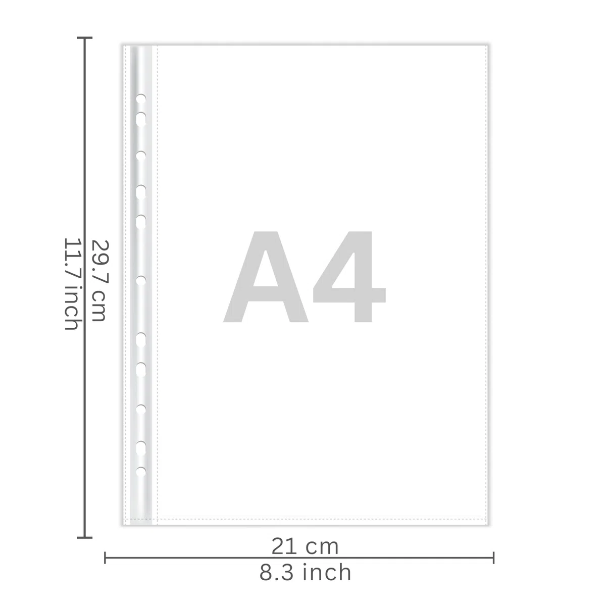 SPS 50 protectores de hojas de tamaño A4 de 200 micras, fundas transparentes para documentos, certificados transparentes de hojas de hojas, carpeta impermeable de 11 agujeros perforados (A4, 200