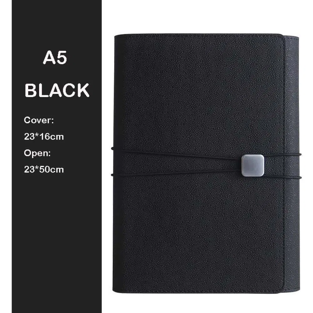 A5 Cuaderno creativo de hojas sueltas Bloc de notas multifunción Cuenta de mano de negocios Estuche de cuero Cubierta protectora para portátil,Black,1pcs