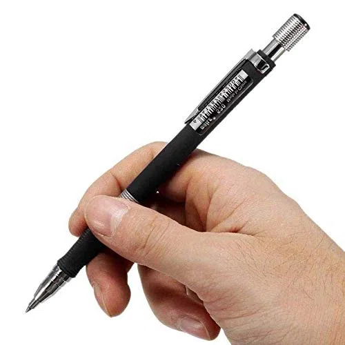 Lápices 2B Azul Negro Portaminas Bolígrafo Mecánico Lápiz de Dibujo Técnico Lápiz de Mina 2.0mm 2B Dibujo Boceto Examen Material de Repuesto (Plateado) (A)
