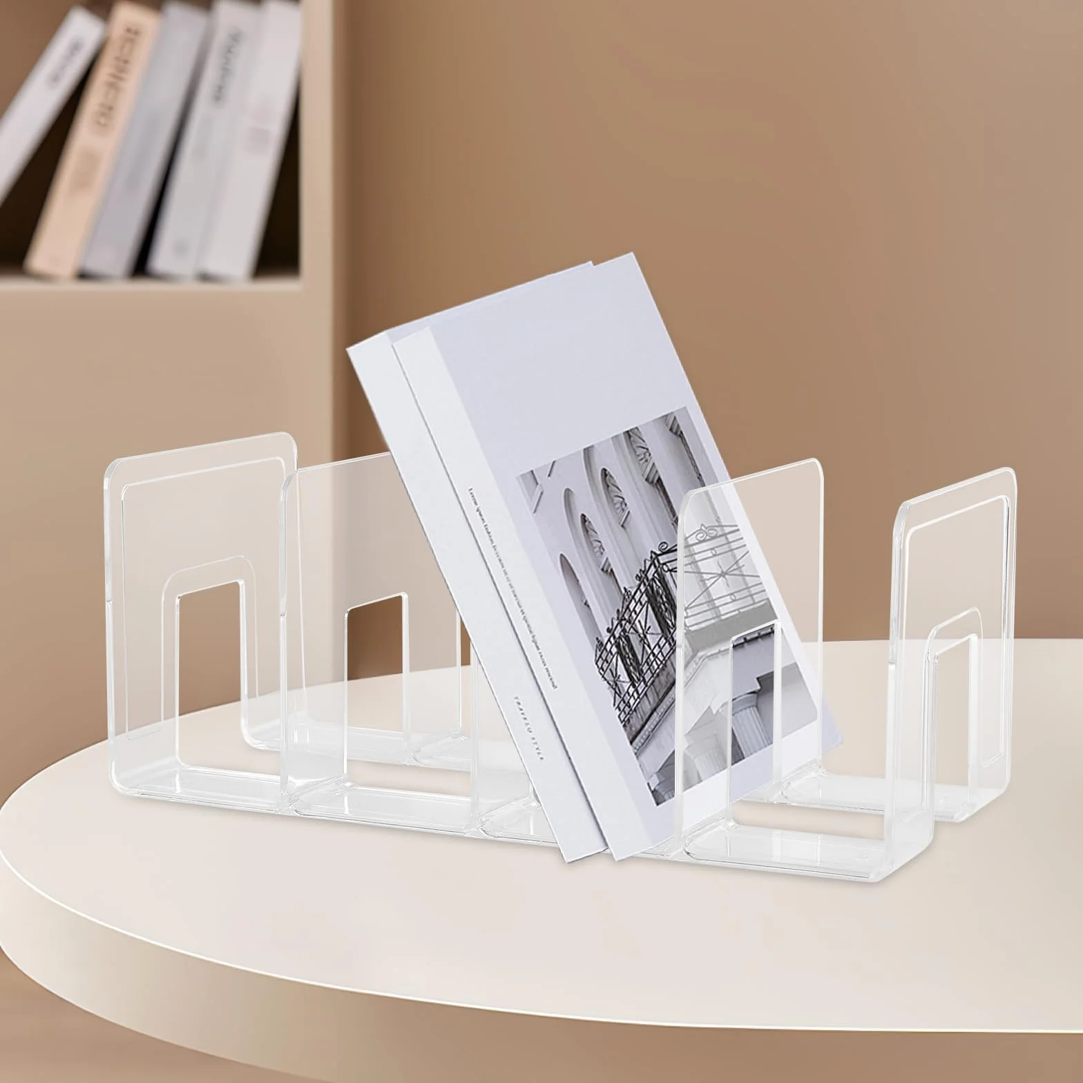 Soportes de acrílico transparente para revistas, clasificador de archivos con 4 ranuras, estante organizador para documentos