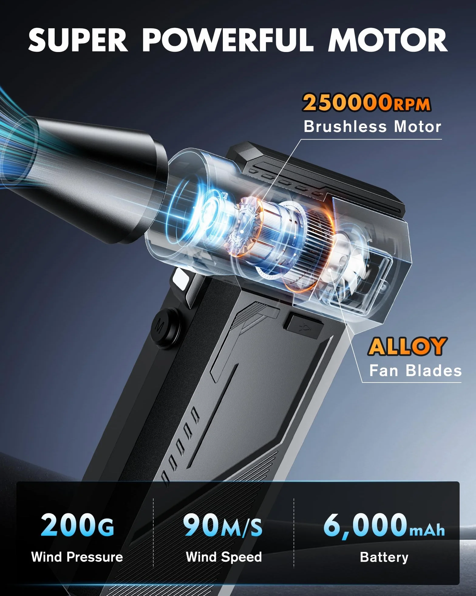 WHATOOK Soplador de Polvo Eléctrico：Plumero de Aire Comprimido 250000RPM 3 Velocidades，Con pantalla LED, Soplador Aire Comprimido para Ordenador, Coche, Oficina,Sofá (828 Air Duster)