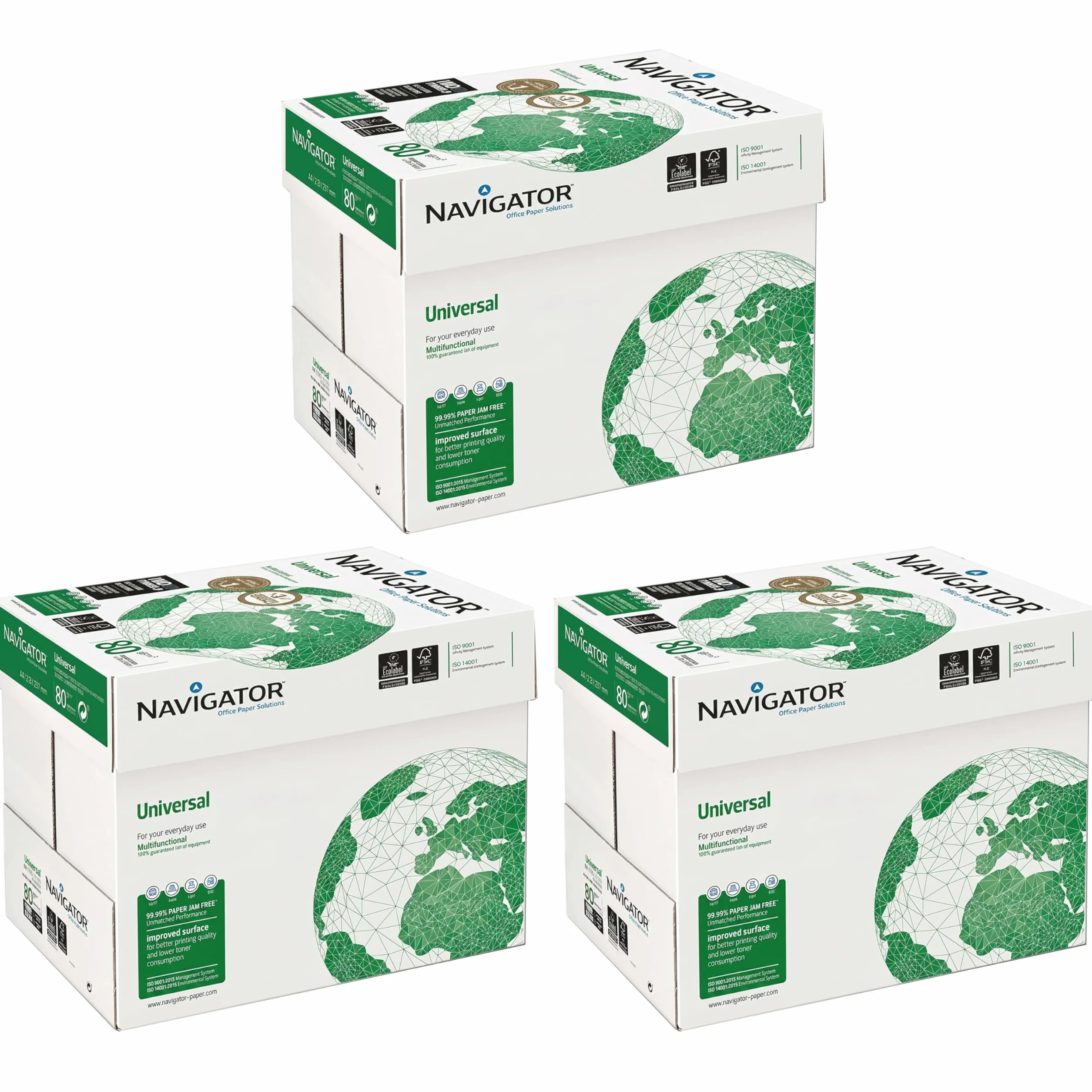 Navigator - Resmas de papel para oficina Premium Universal, formato A4, 80 gr, 15 resmas de 500 hojas