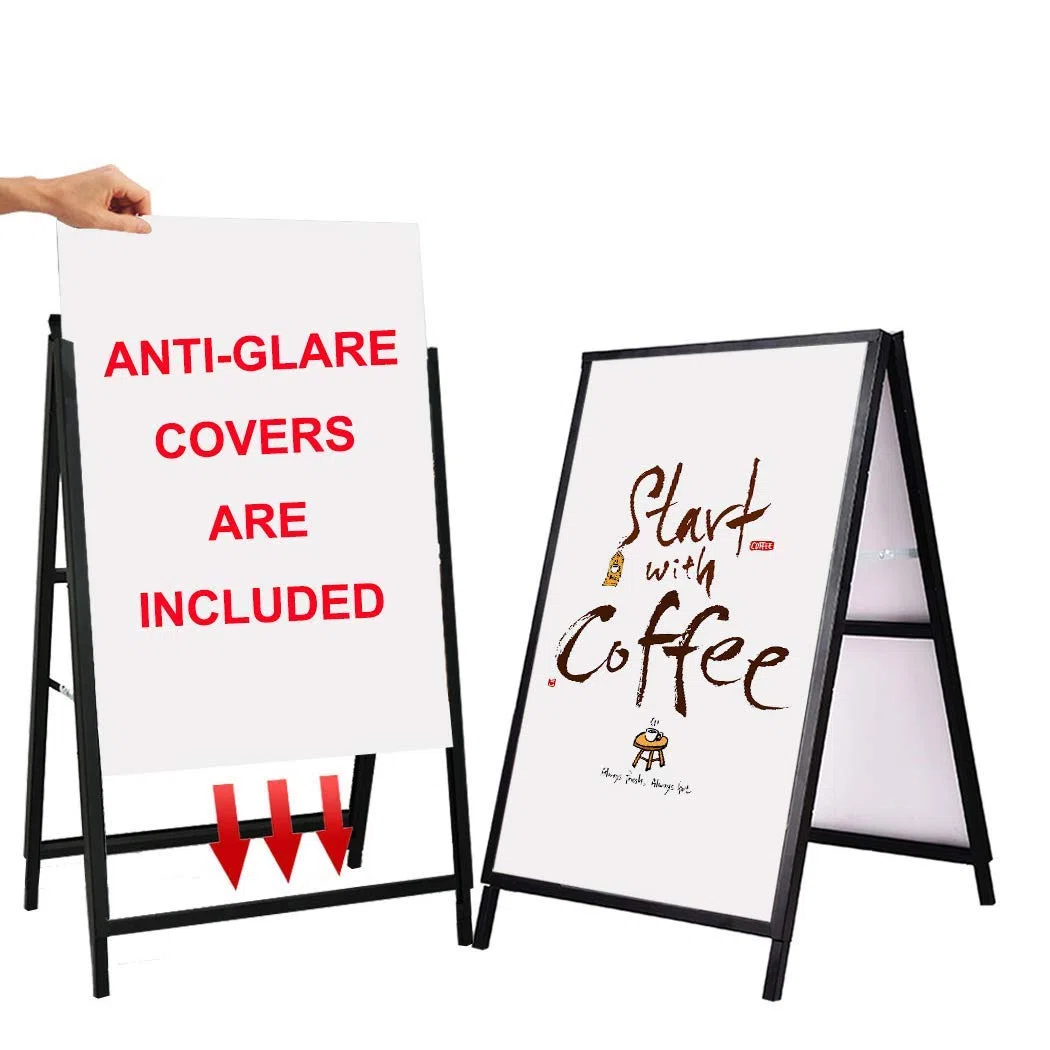YDisplay Letrero de acera con marco en forma de A de 24 x 36 pulgadas, para exteriores, resistente, de doble cara, incluye 2 cubiertas antirreflejos y tableros corrugados para negocios, interiores y