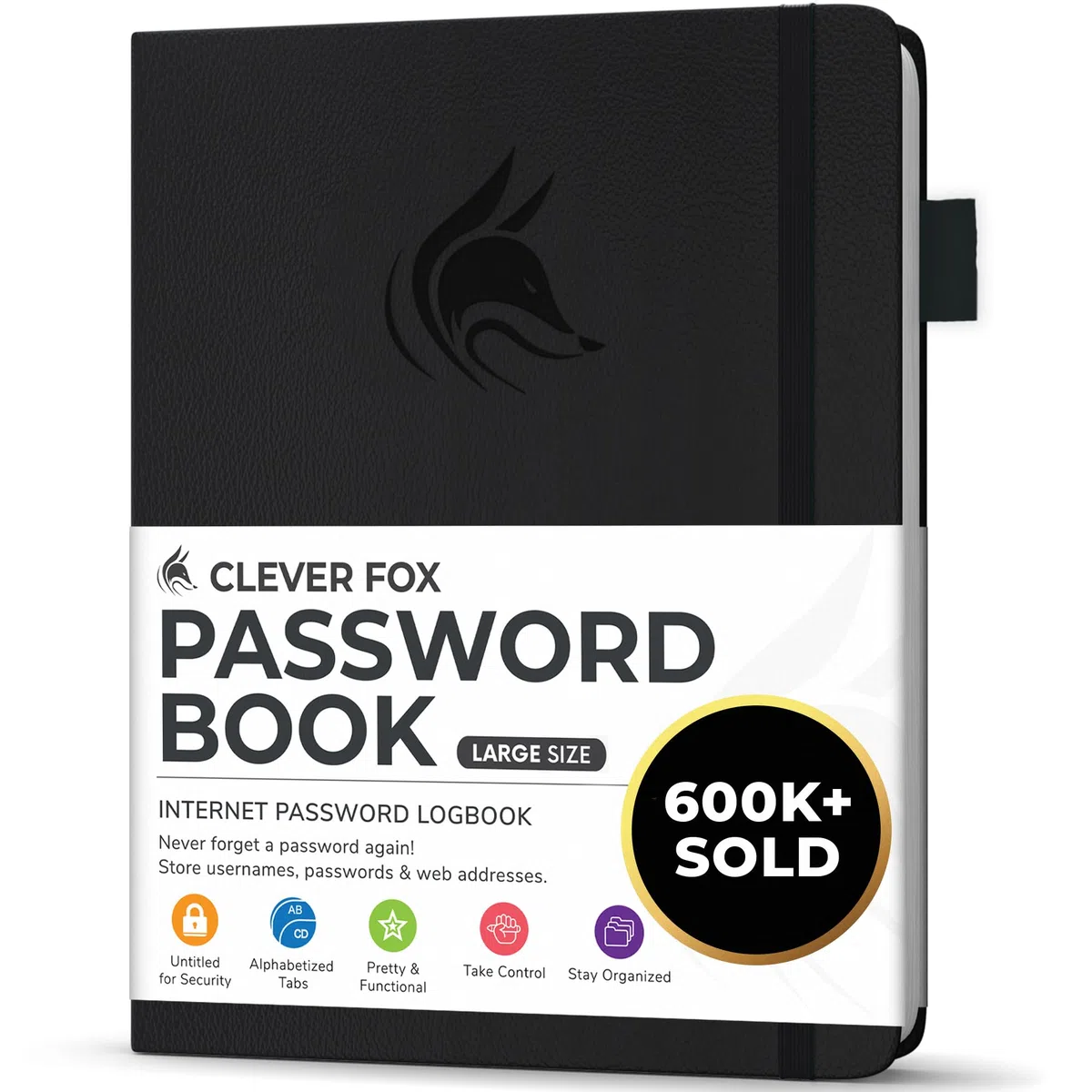 Clever Fox Libreta de contraseñas con pestañas. Organizador de direcciones de Internet y contraseñas con pestañas alfabéticas. Cuaderno de tamaño grande para inicios de sesión de computadora y sitio