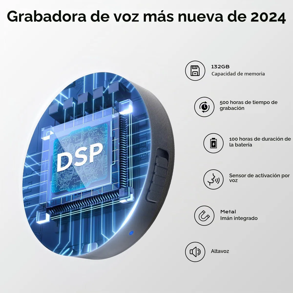 Grabadora activada por voz de 132 G (9800 horas) - Grabadora de voz Elasound con reducción de ruido triple inteligente de IA, grabadora de audio portátil para trabajo, conferencias,