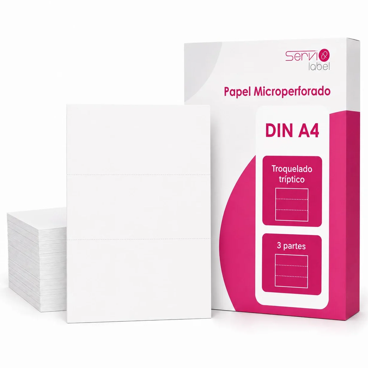 Pack 1000 Papel Microperforado DIN A4 | 3 Partes Troqueladas | Corte por la Mitad | Para Impresión de Albaranes Recibos Facturas y Documentos