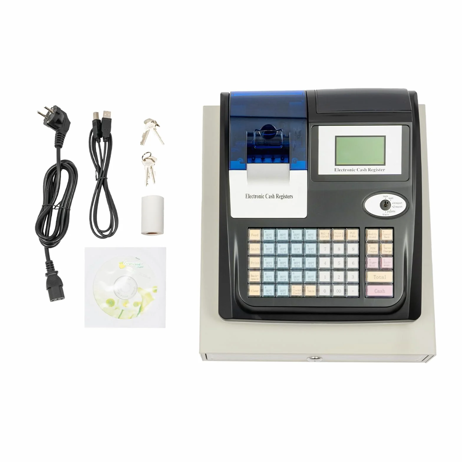 Caja registradora electrónica, sistema de 48 teclas, caja registradora electrónica con doble pantalla LED, para comercio minorista, restaurante